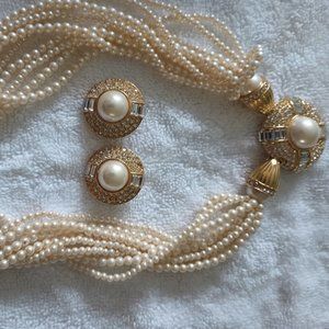 Vintage Pearl Chocker and Earring Set